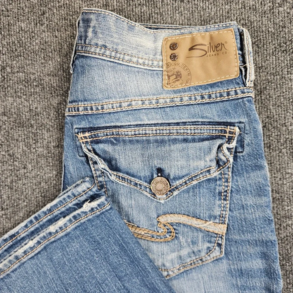 Silver Zac Relaxed Fit Straight Jeans Men's 31x32 EMC Denim Flap Pocket Med Wash